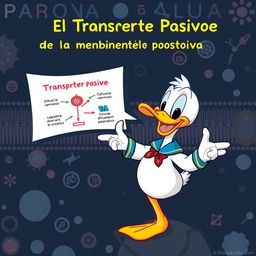 Un adorable y pequeño Pato Donald mostrando con alegría el transporte pasivo de la membrana plasmática