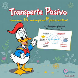 Un adorable y pequeño Pato Donald mostrando con alegría el transporte pasivo de la membrana plasmática