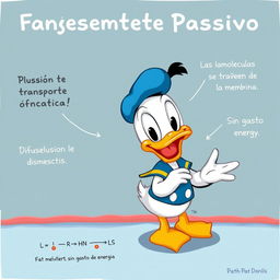 Un tierno y pequeño Pato Donald mostrando de manera alegre el transporte pasivo de la membrana plasmática