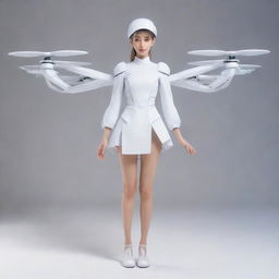 A unique and imaginative creation: a fashionable anime-styled female character morphed into a sleek, state-of-the-art drone design.