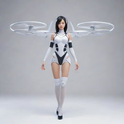 A unique and imaginative creation: a fashionable anime-styled female character morphed into a sleek, state-of-the-art drone design.