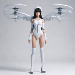 A unique and imaginative creation: a fashionable anime-styled female character morphed into a sleek, state-of-the-art drone design.