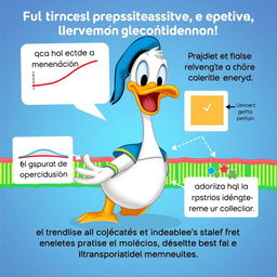 Un Pato Donald adorable, pequeño y simpático, explicando el transporte pasivo de la membrana plasmática de manera entusiasta