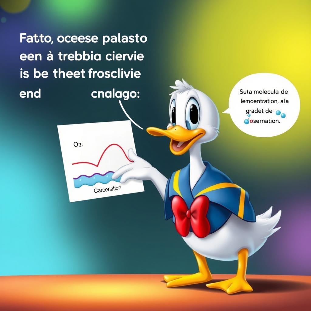 Un Pato Donald tierno, bonito y chiquito, explicando de forma amigable el transporte pasivo de la membrana plasmática