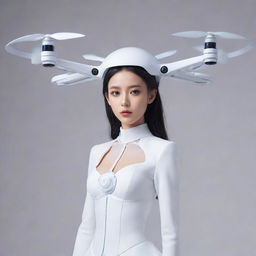 A unique and imaginative creation: a fashionable anime-styled female character morphed into a sleek, state-of-the-art drone design.