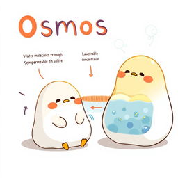 A playful illustration featuring Gudetama, the lazy egg character, sitting next to a detailed, text-free graphical representation of the process of osmosis