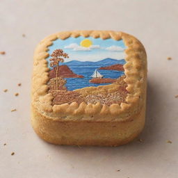 Generate an image of a Minasa biscuit from the Philippines. This delicacy should be depicted as crumbly, with its unique patterned top. The surrounding scene should evoke a warm, homely vibe