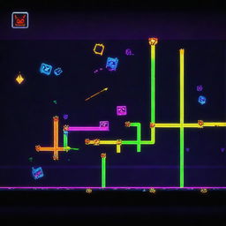 A high-energy action scene from Geometry Dash, with vividly colorful shapes, fast-paced movement, and kinetic light trails.