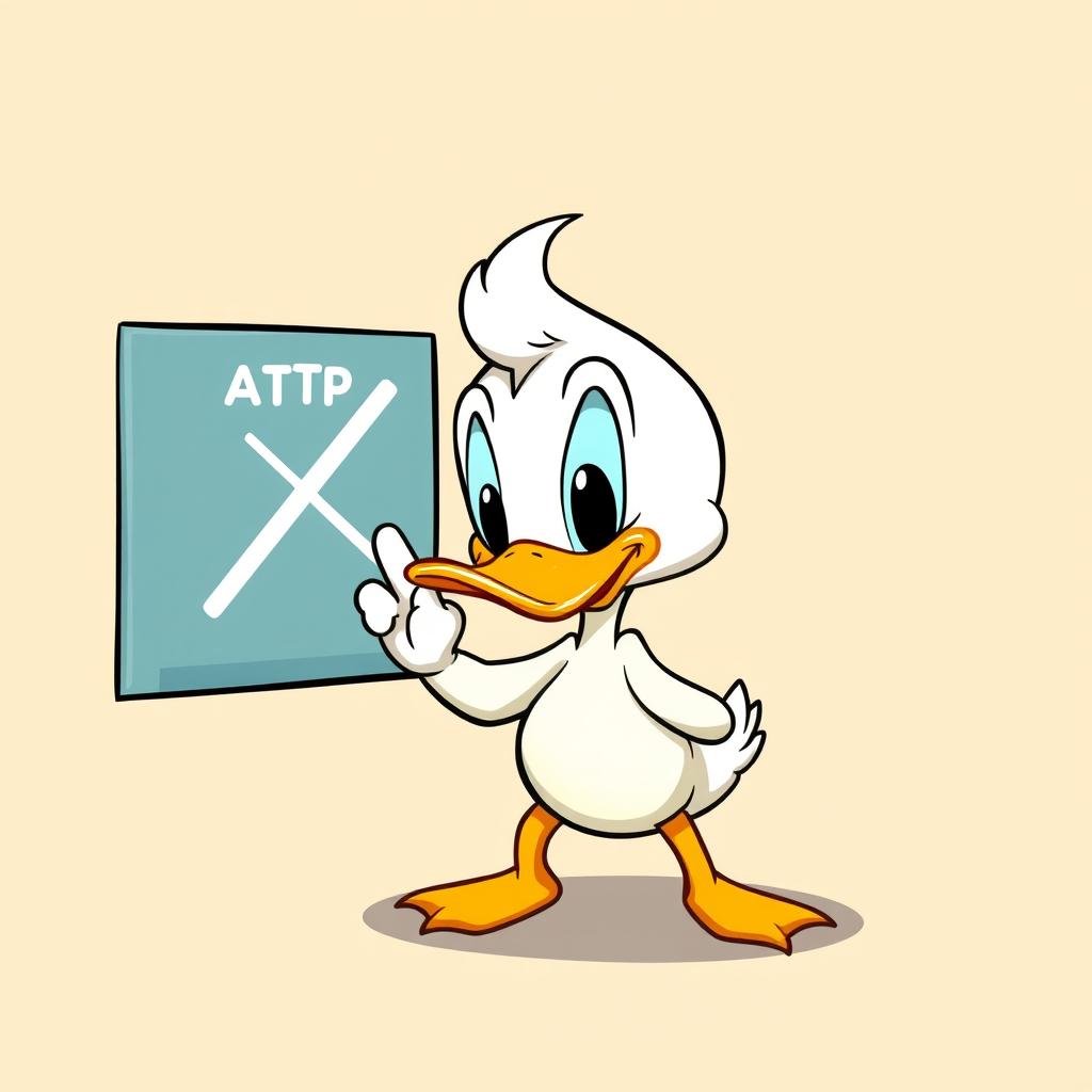 Una imagen adorable del Pato Donald, tierno, bonito y chiquito, con una expresión divertida mientras señala hacia un gráfico del ATP, marcado claramente con una 'X'