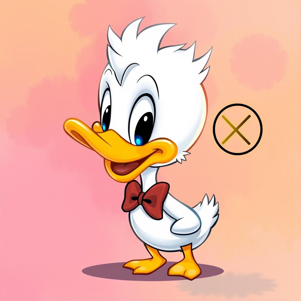 Una imagen adorable del Pato Donald, tierno, bonito y chiquito, con una expresión alegre mientras señala hacia la representación de la energía, que está claramente marcada con una 'X'