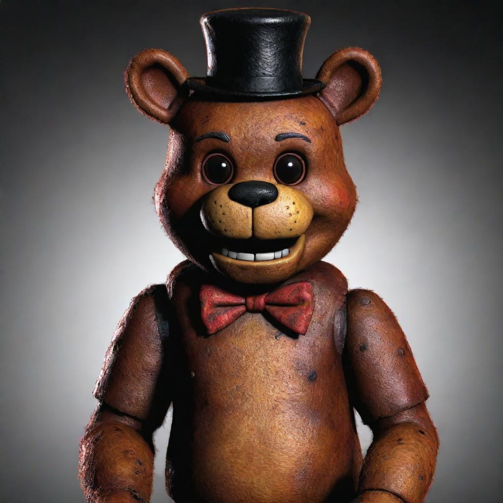 A detailed and vibrant rendering of Freddy Fazbear, the iconic and beloved character from Five Nights at Freddy's, standing amiably.