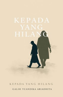 A classic and minimalist novel cover for 'KEPADA YANG HILANG', featuring a solitary figure walking, with a distinct shadow etched behind them