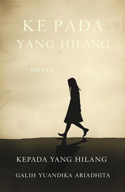 A classic and minimalist novel cover for 'KEPADA YANG HILANG', featuring a solitary figure walking, with a distinct shadow etched behind them