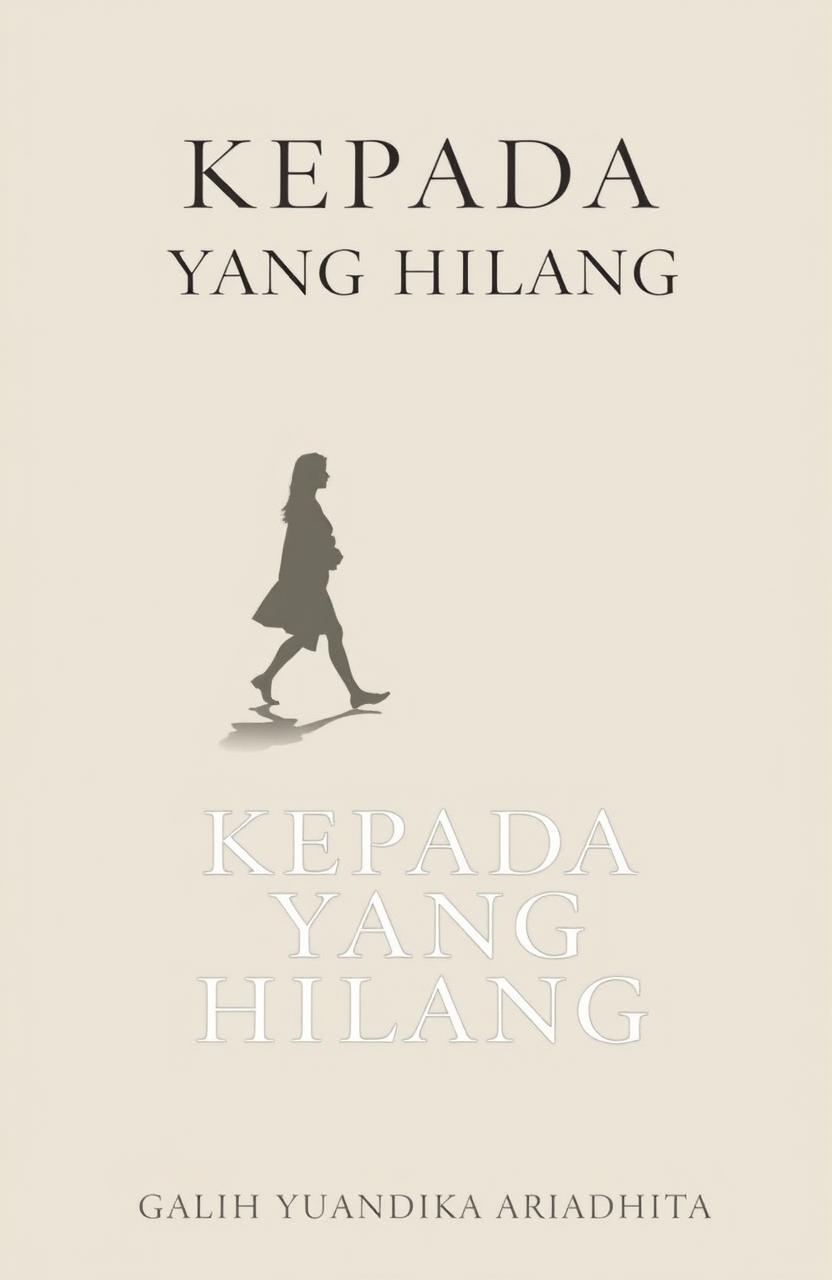 A minimalist and classic novel cover for 'KEPADA YANG HILANG', featuring a silhouette of a person walking, accompanied by their shadow