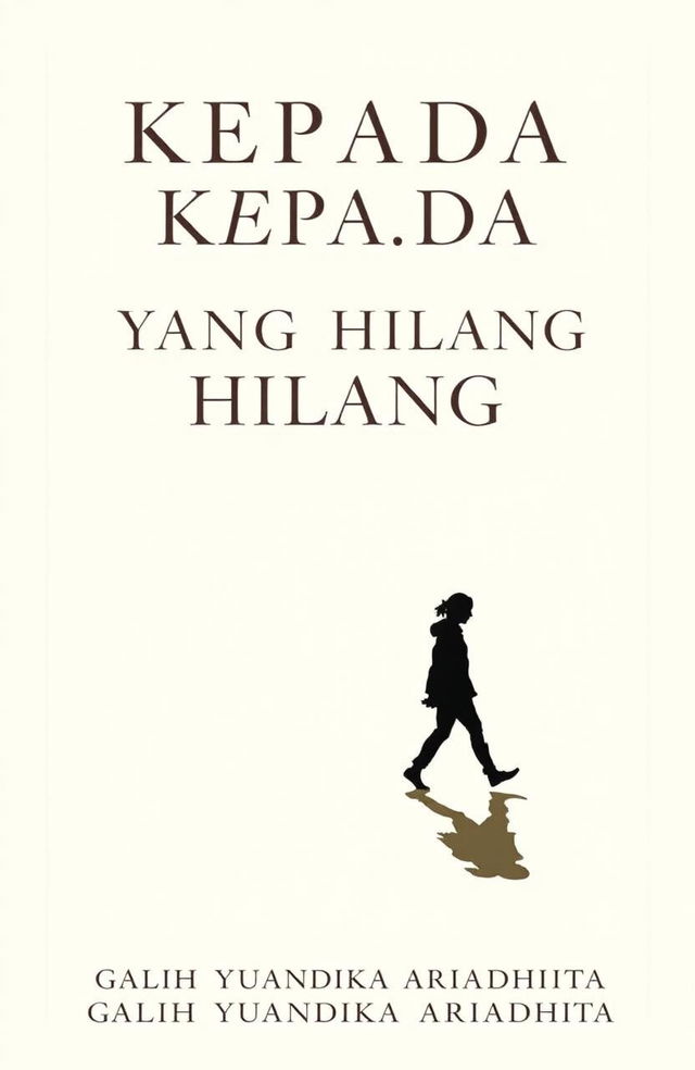 A minimalist and classic novel cover for 'KEPADA YANG HILANG', featuring a silhouette of a person walking, accompanied by their shadow