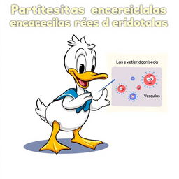 Una imagen adorable del Pato Donald, tierno, bonito y chiquito, con una expresión curiosa mientras enseña sobre partículas encerradas en vesículas de membrana plasmática