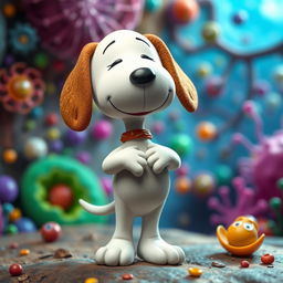 A creative interpretation of Snoopy, the beloved cartoon beagle, designed to resemble a cell with a detailed cell membrane