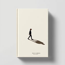 A book cover featuring a minimalist design showcasing a person walking, accompanied by a striking shadow that adds depth to the composition