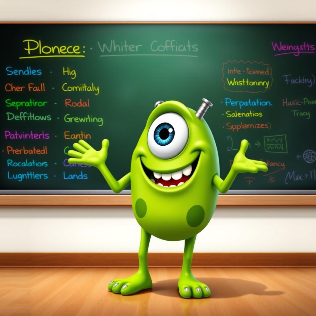 A cartoon monster resembling Mike Wazowski from Monsters, Inc