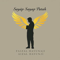 A silhouette of a man represented in shadow form, resembling an angel with golden wings that glimmer subtly