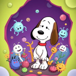 A cute and charming illustration featuring Snoopy, the beloved cartoon beagle, styled with elements inspired by Osmosis Jones