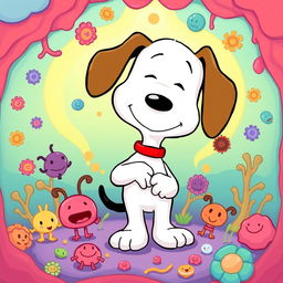 A cute and charming illustration featuring Snoopy, the beloved cartoon beagle, styled with elements inspired by Osmosis Jones