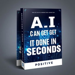 A 3D ebook cover for a digital marketing ebook titled 'AI CAN GET IT DONE IN SECONDS' with the author name 'POSITIVE'