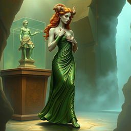 A breathtaking fantasy illustration of Dranni, a stone figure representing sinewy strength crafted from sandstone, with hands and feet intricately formed from vibrant malachite