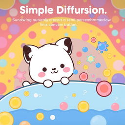 A playful and educational illustration depicting simple diffusion featuring Pochacco from Sanrio