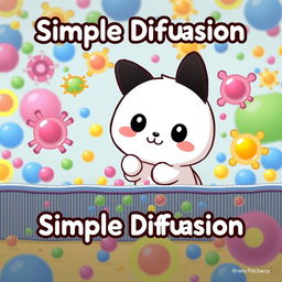 A playful and educational illustration depicting simple diffusion featuring Pochacco from Sanrio