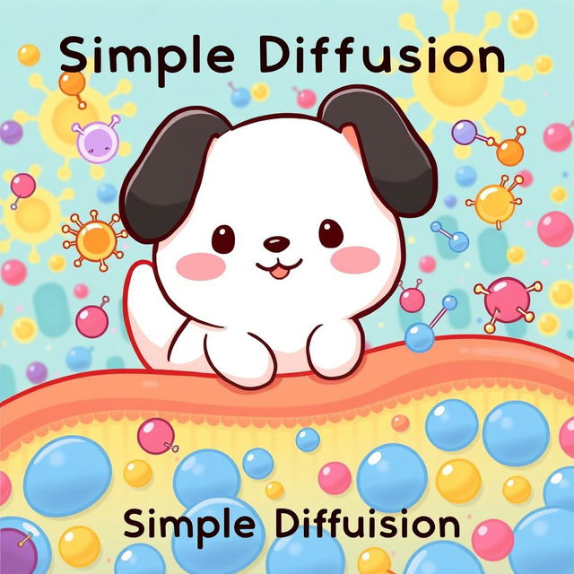 A playful and educational illustration depicting simple diffusion featuring Pochacco from Sanrio