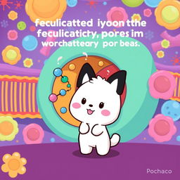 An engaging and educational illustration depicting facilitated diffusion through protein pores in a membrane, featuring Pochacco from Sanrio