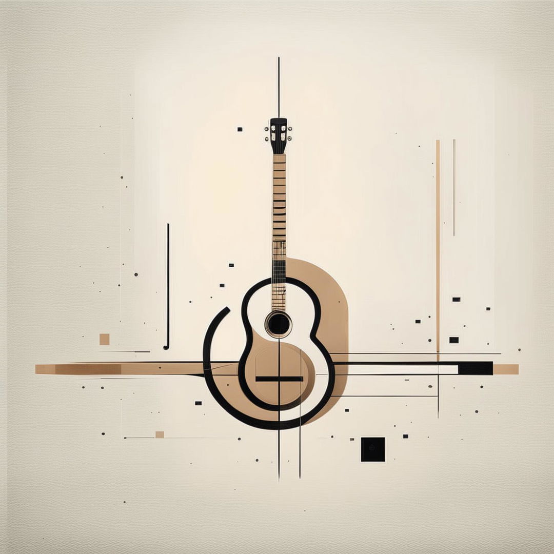 Abstract album art featuring a minimalistic, deconstructed representation of a guitar against a stark white background.