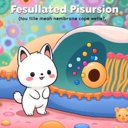 An engaging illustration depicting facilitated diffusion through protein pores in a membrane, featuring Pochacco from Sanrio