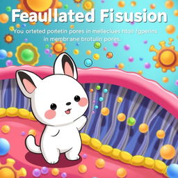 An engaging illustration depicting facilitated diffusion through protein pores in a membrane, featuring Pochacco from Sanrio