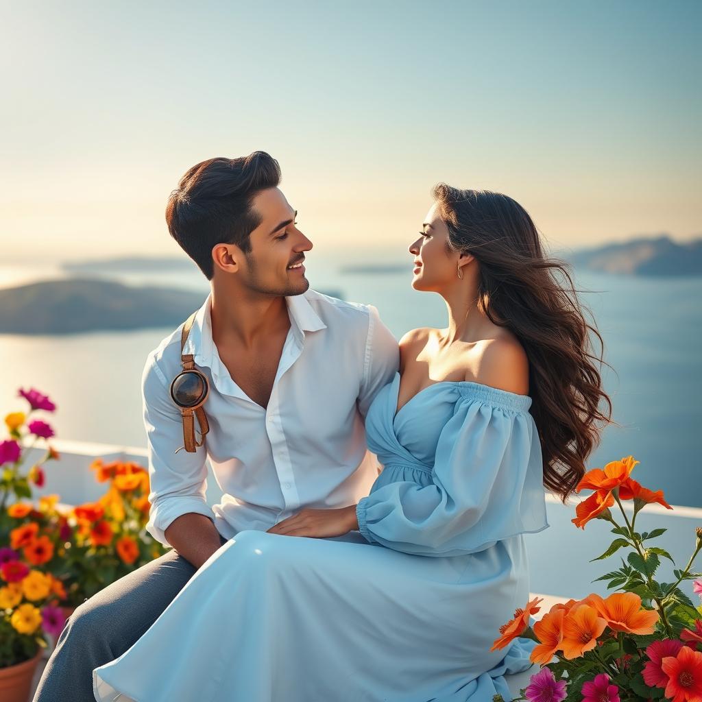 A romantic scene featuring a couple from Greece in an intimate setting