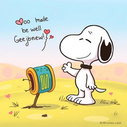 Snoopy, the lovable beagle from the Peanuts comic strip, depicted in a touching farewell scene with a colorful representation of a cell membrane