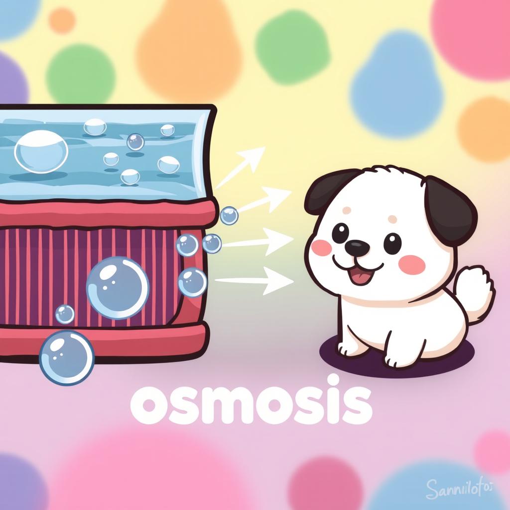 A delightful illustration depicting osmosis, featuring a dog very similar to Pochacco from Sanrio