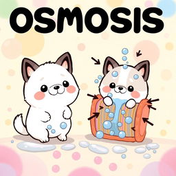 A delightful illustration depicting osmosis, featuring a dog very similar to Pochacco from Sanrio