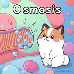 A delightful illustration depicting osmosis, featuring a dog very similar to Pochacco from Sanrio