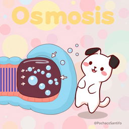 A delightful illustration showcasing osmosis, featuring Pochacco from Sanrio, the adorable white dog with black ears