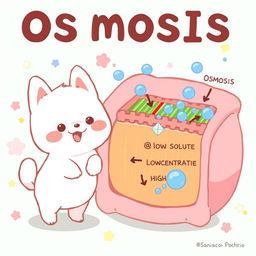 A delightful illustration showcasing osmosis, featuring Pochacco from Sanrio, the adorable white dog with black ears