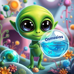 A green alien character, showcasing a vivid example of osmosis