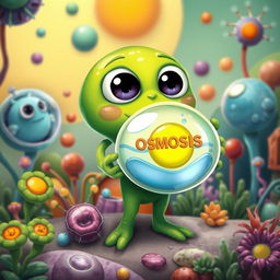 A green alien character, showcasing a vivid example of osmosis