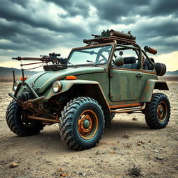 A post-apocalyptic buggy inspired by a Volkswagen Vocho, designed for the end of the world