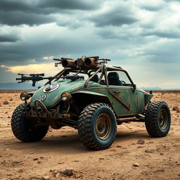 A post-apocalyptic buggy inspired by a Volkswagen Vocho, designed for the end of the world