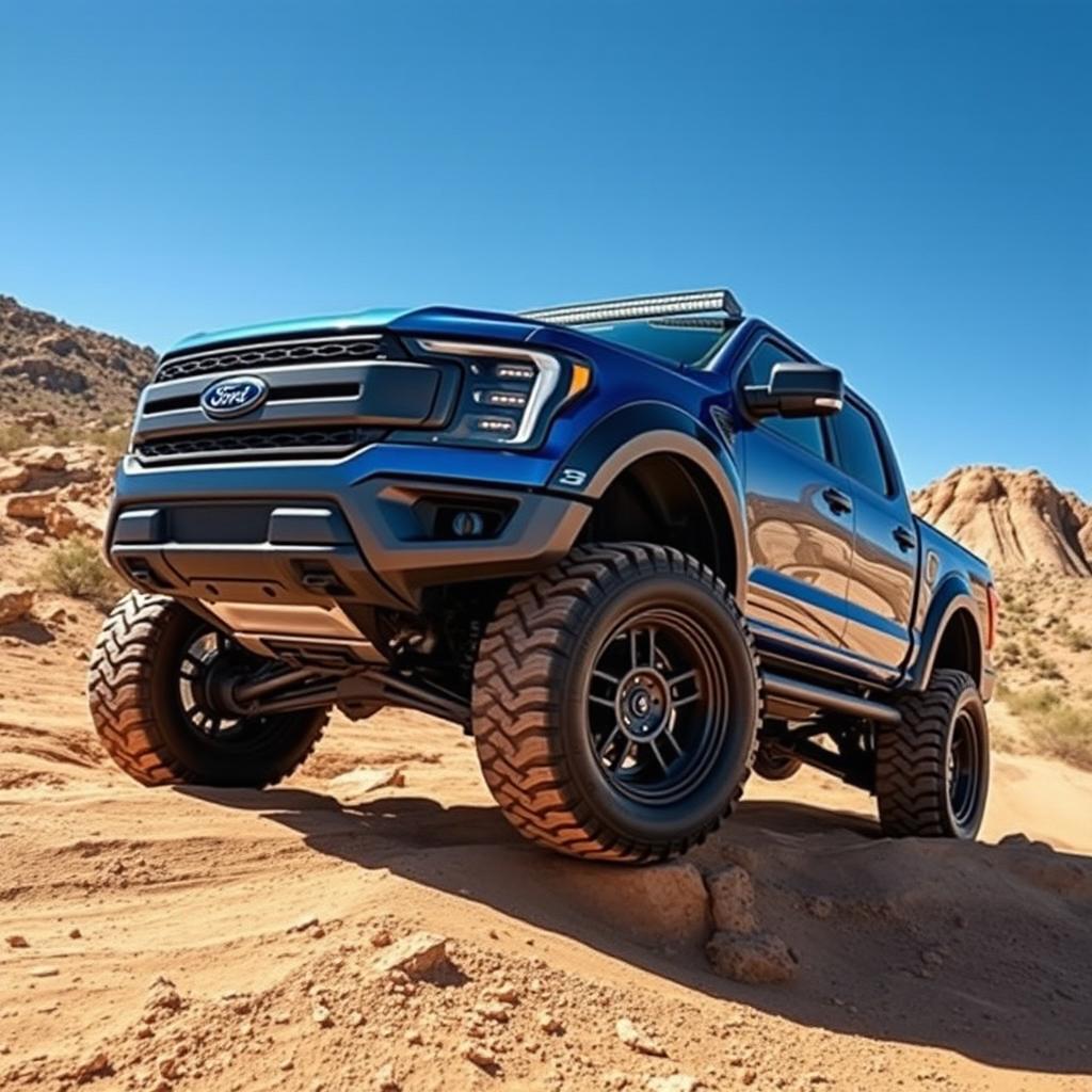 A hybrid vehicle combining the rugged features of a Ford Expedition Tremor with the powerful stance of a Ford 250 Megarexx