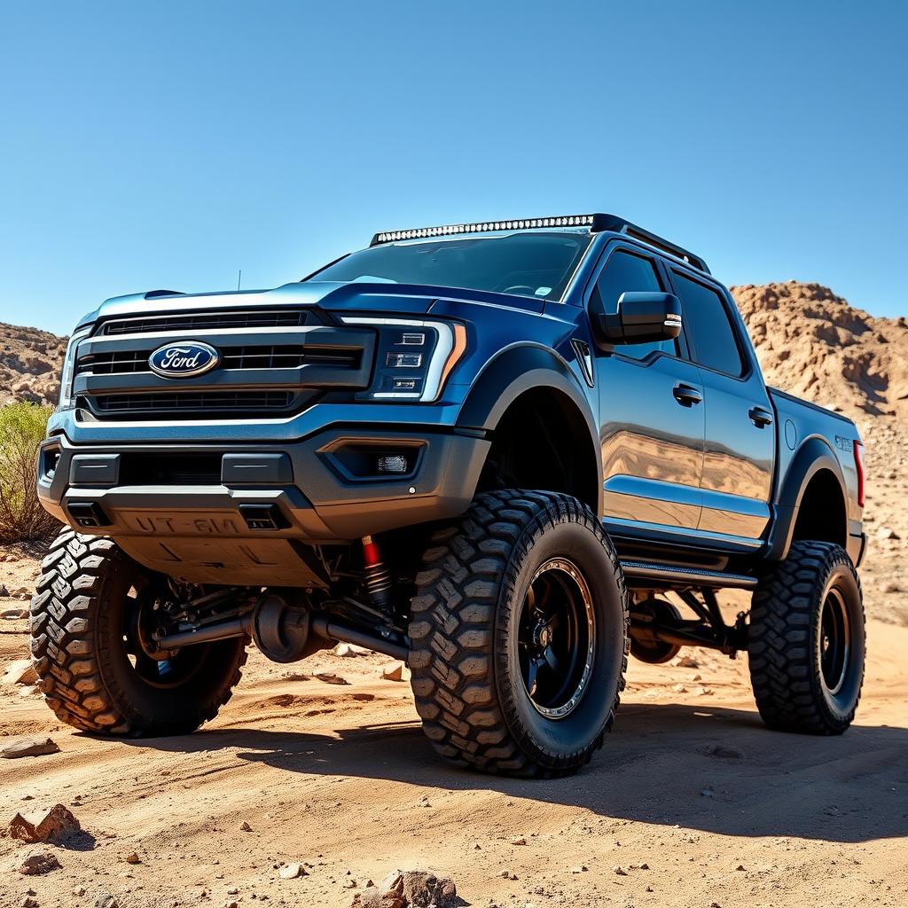 A hybrid vehicle combining the rugged features of a Ford Expedition Tremor with the powerful stance of a Ford 250 Megarexx