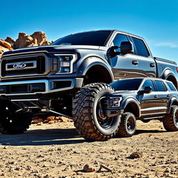 A stunning Ford Megarexx truck, featuring an aggressive and rugged design, exemplified by enlarged wheel arches and a commanding front grille