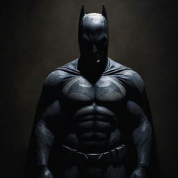 A menacing depiction of Batman shrouded in the shadows of the night, his costume tattered and battered evoking a sense of dread and enigma.